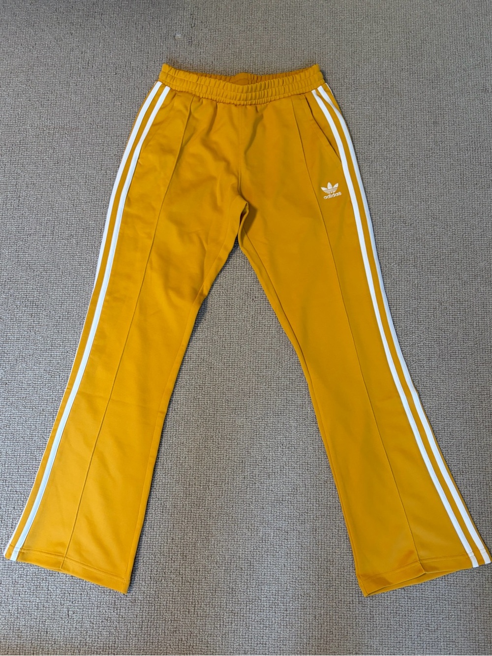 adidas Mustard Yellow Track Pants with White Stripes (size S)